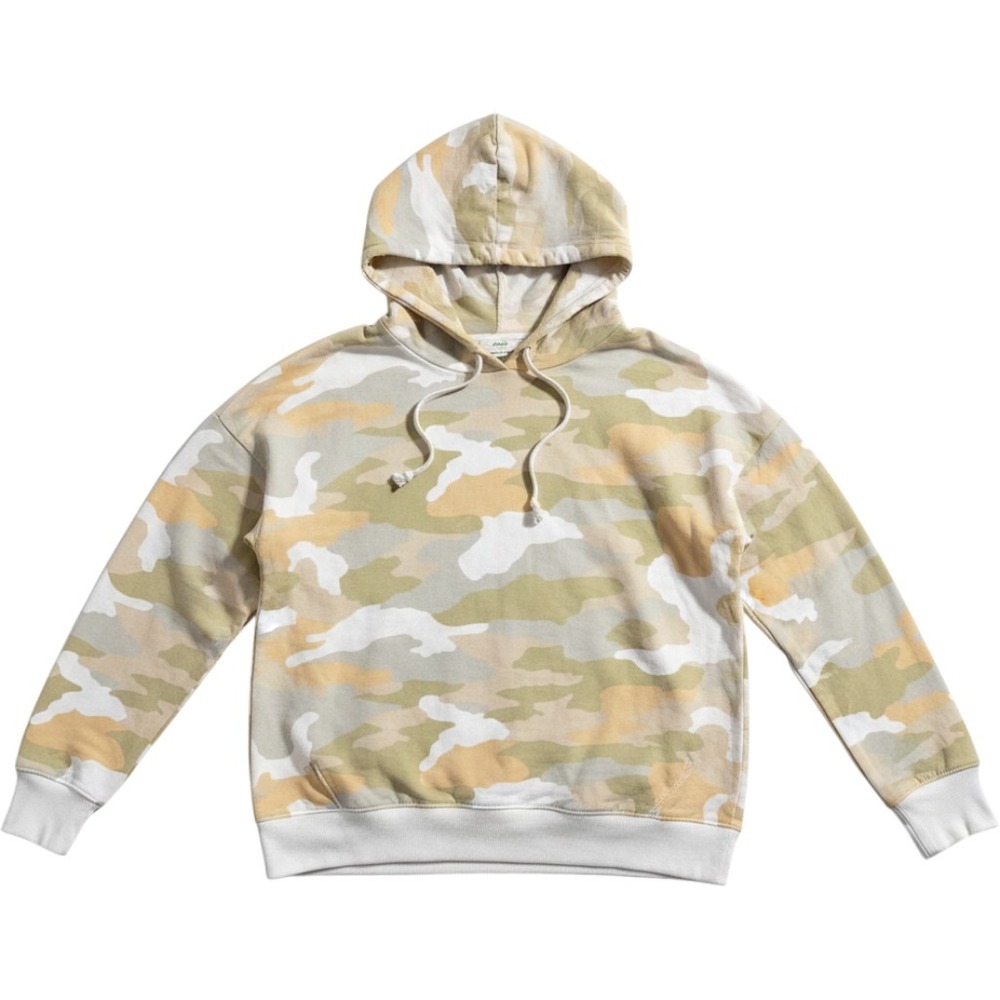 Aerie Camo Hoodie Womens Small Green Tan Pastel Oversized Pullover Slit Hem